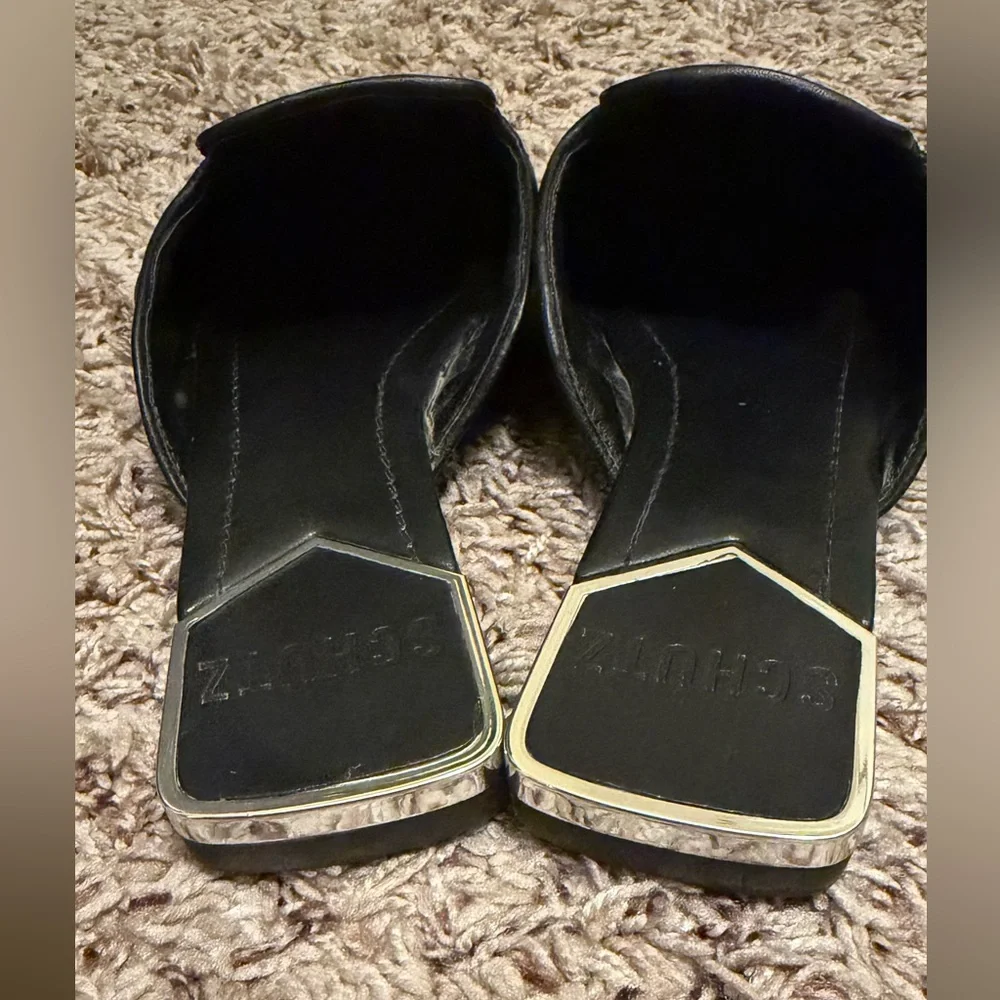 Schutz Adra Quilted Nappa Leather Flat Mule Black Silver Size 7.5 - Picture 7 of 7